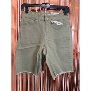 Dollhouse Olive High-Rise Bermuda Shorts with Raw Hem